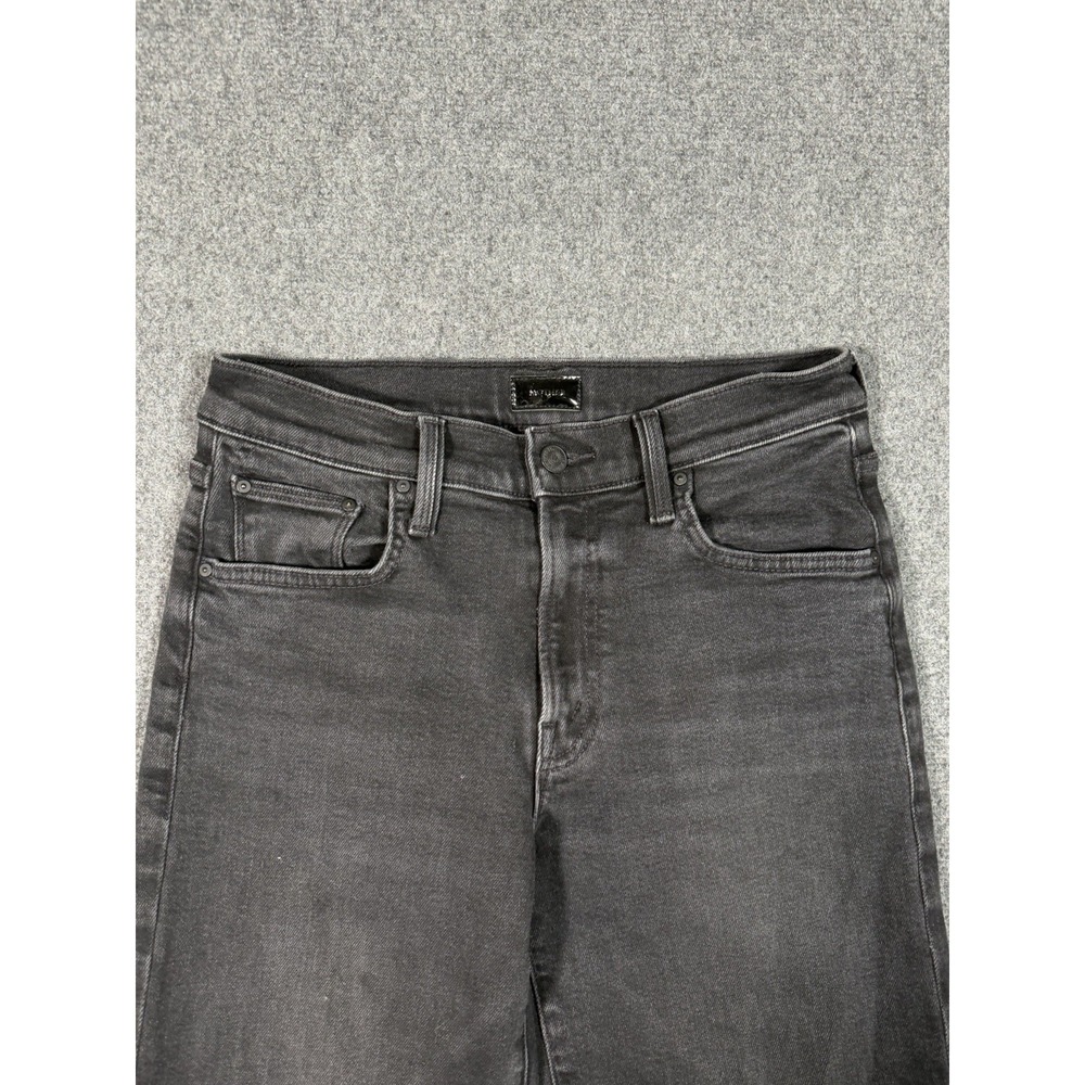 MOTHER Mid Rise Rambler Zip Flood Jeans Women's 26 Spiked Hair Art Flair Black - Picture 4 of 16
